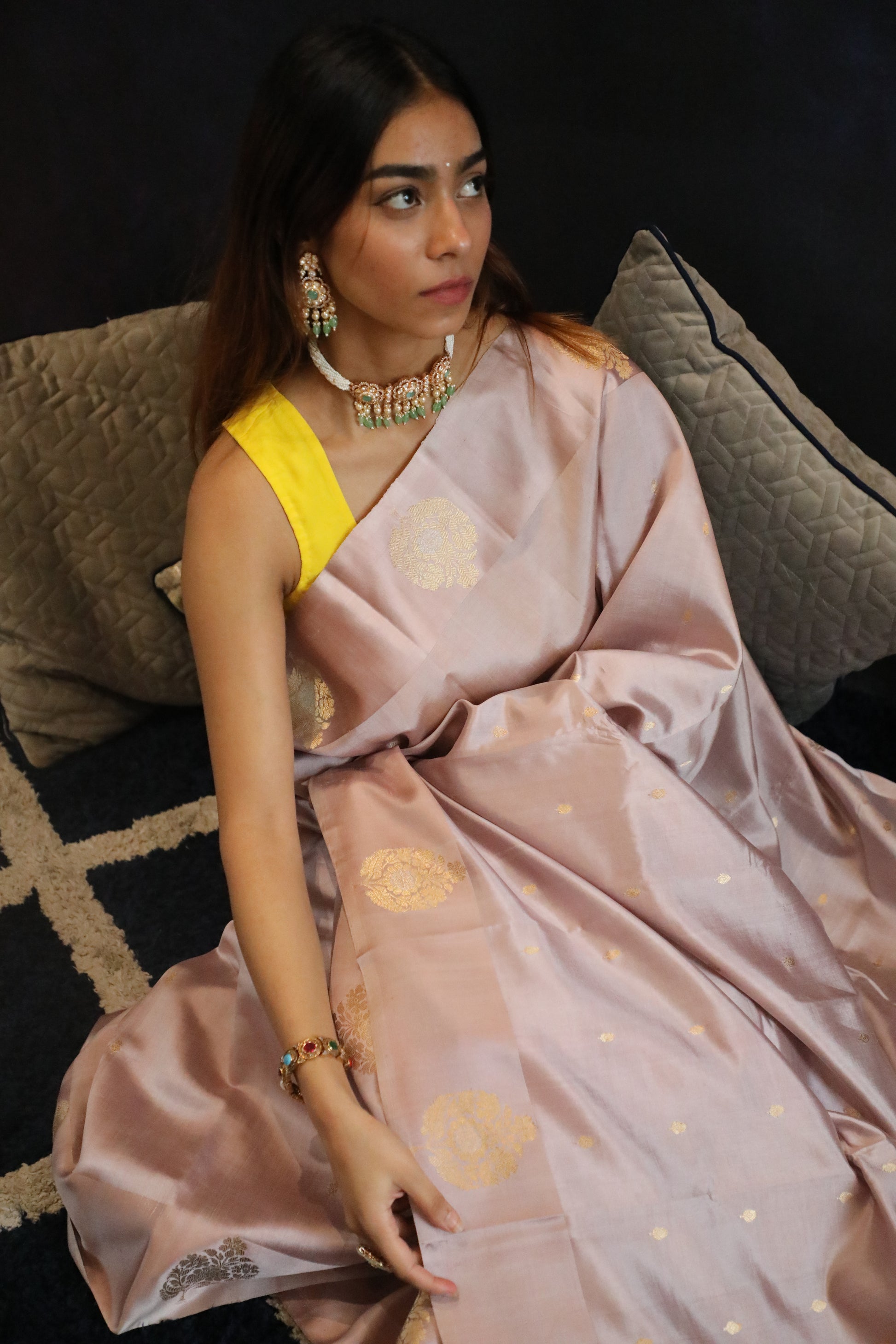 Kaner Saree, Light Lilac Saree, Banarasi Silk Saree, Pure Silk Saree, Handwoven Saree, Kadhwa Weaving, Zari Buti Saree, Floral Motif Saree, Festive Wear, Bridal Trousseau, Pastel Saree, Traditional Indian Saree, Kashi Weaving Heritage, Rang-e-Riwaayat, Wedding Saree, Heirloom Gift, Regal Saree, Elegant Silk Saree