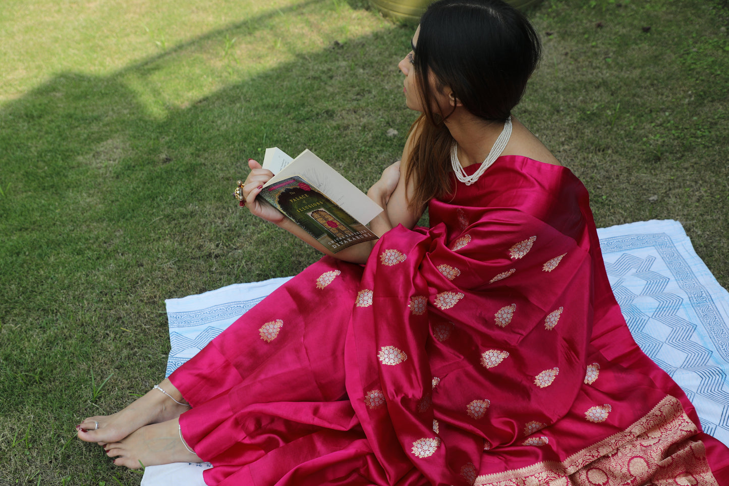 Handwoven Gulab Banarasi Katan silk saree, rose pink with zari floral detailing, perfect for weddings