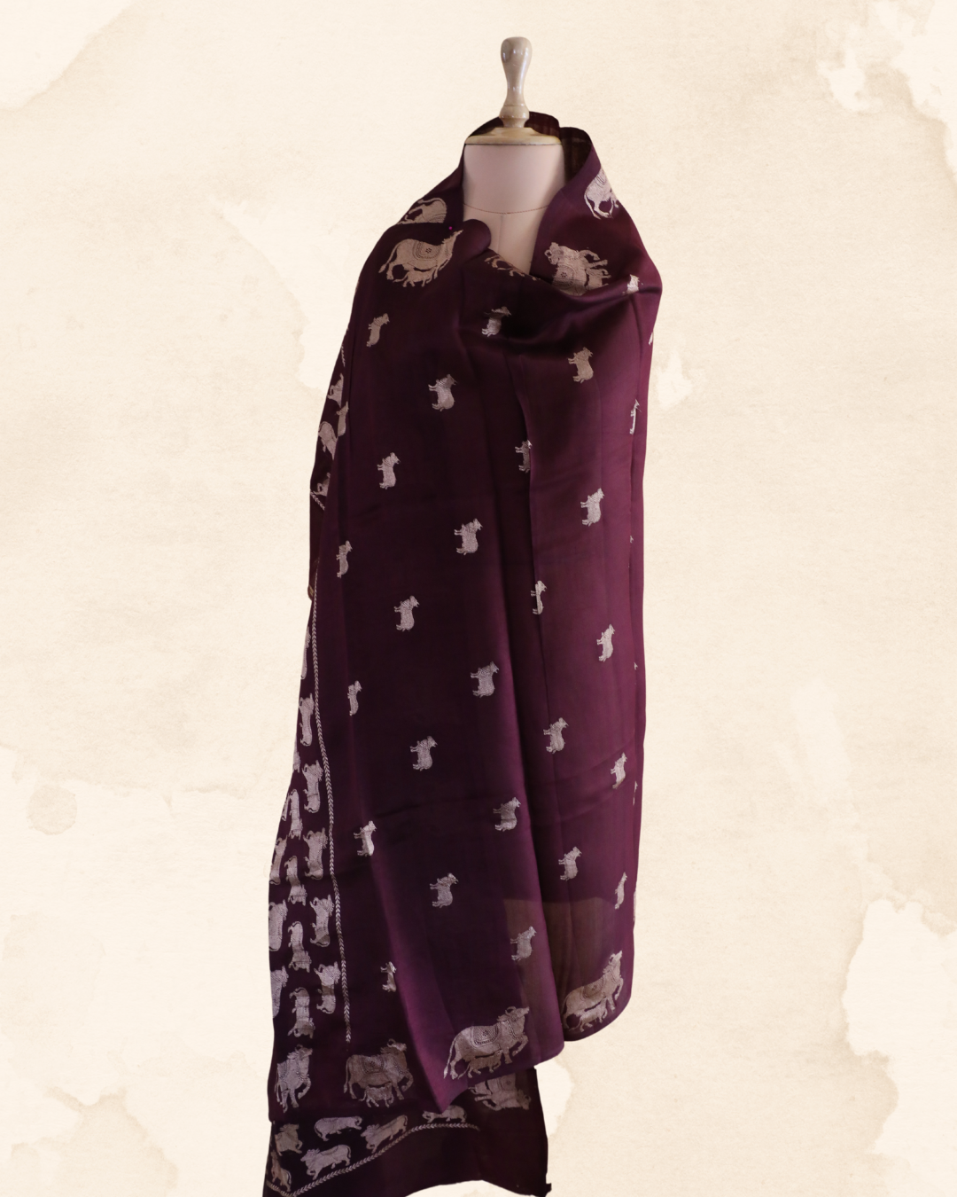 Luxury Banarasi organza silk dupatta in mocha coffee, Dhenu with delicate Kadhwa craftsmanship