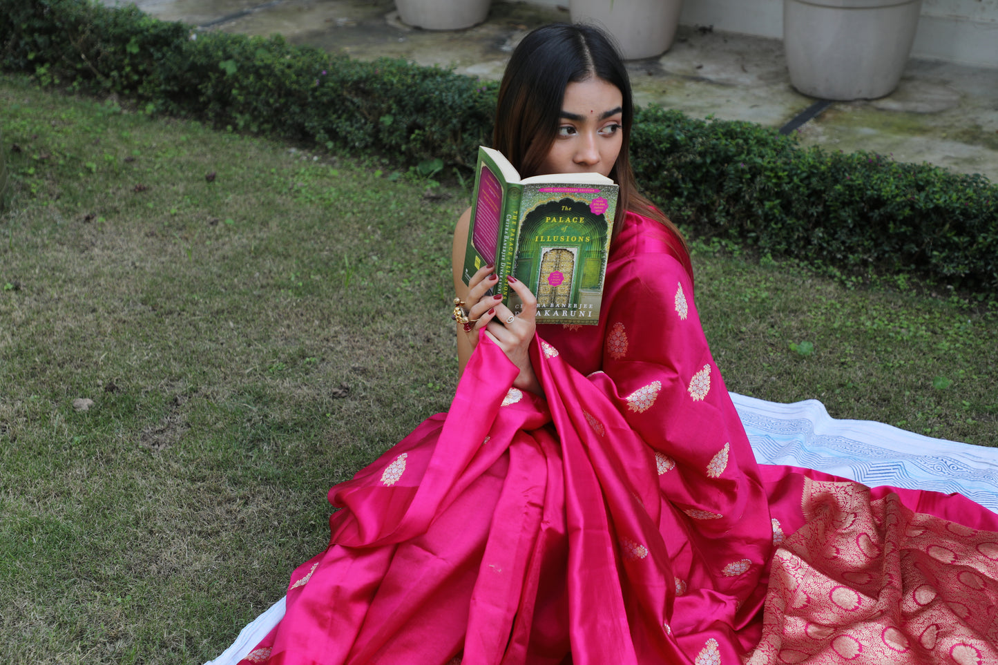 Luxury Banarasi Katan silk saree in vibrant Rani pink, Gulab saree with traditional Kadhwa detailing