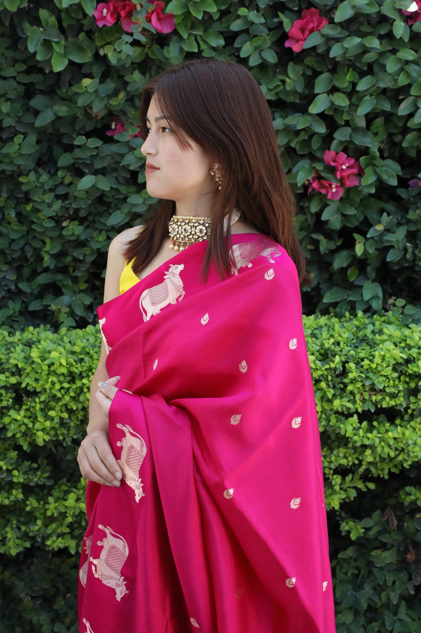 Vrinda Banarasi silk saree in pink for weddings and special occasions