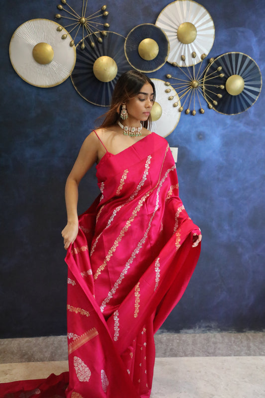 Gulbahar Saree - Banarasi Pure Tissue Silk Saree in Pink | Handwoven Elegance from Rang-e-Riwaayat