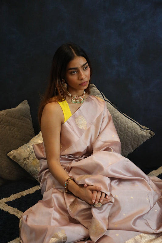 Kaner Saree - Banarasi Pure Silk Handwoven Lilac Saree with Zari Butis | A Bloom of Grace from Rang-e-Riwaayat