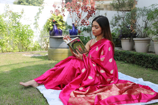 Gulab Saree - Banarasi Pure Tissue Silk Saree in Pink | Handwoven Elegance from Rang-e-Riwaayat