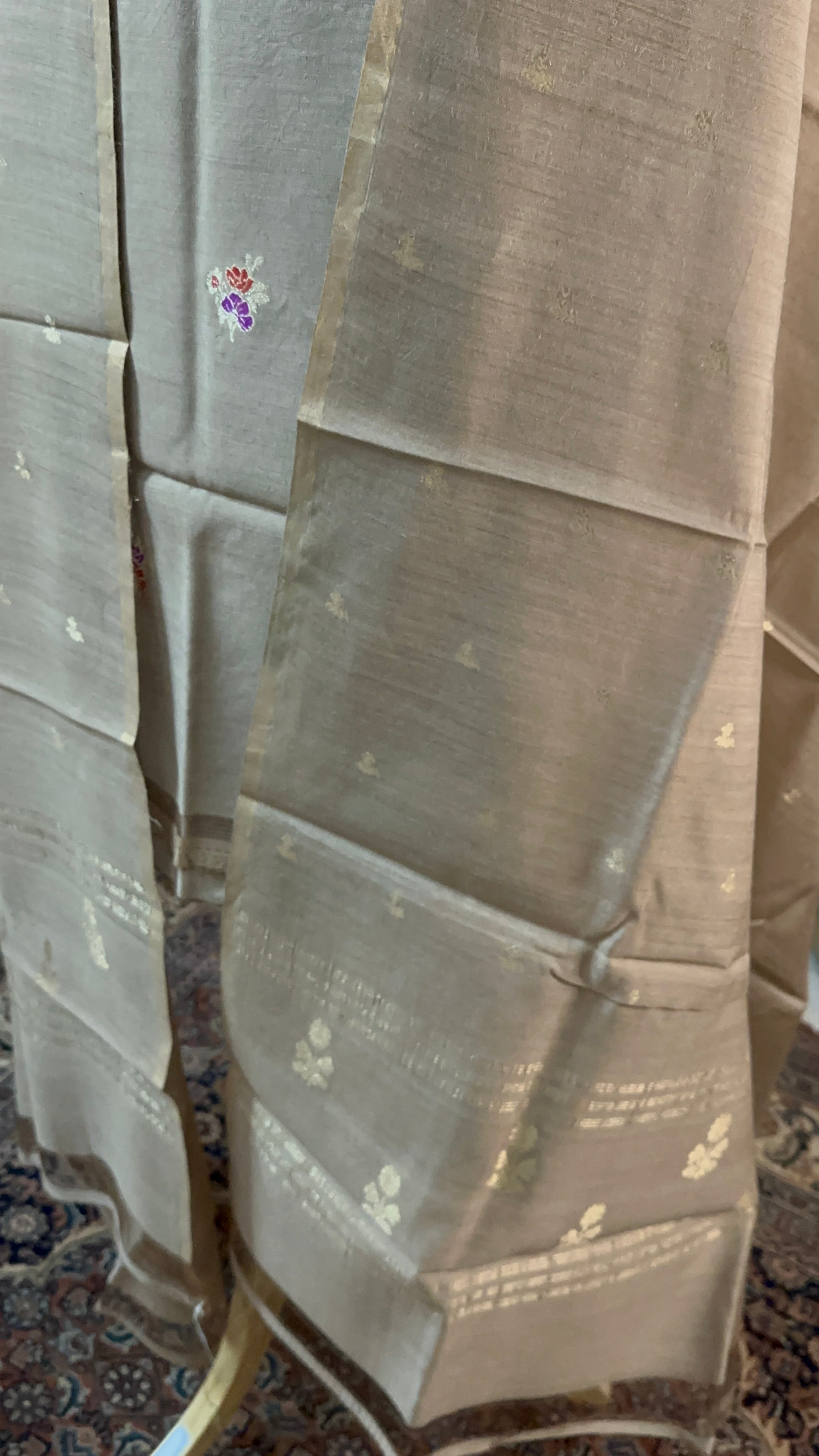 Unstitched Muga Silk suit, Suits, Sana Muga Silk suit set, Reshamm Muga Silk suit, rang-e-riwayat, Muga Silk fabric close-up, Indian silk suit fabric, Handloom Muga Silk suit, Golden Muga Silk material, dupatta, banarasi