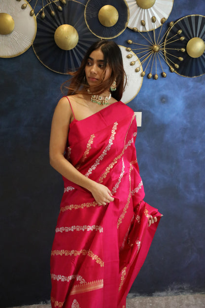Gulbahar Saree Banarasi Pure Tissue Silk Saree in Pink