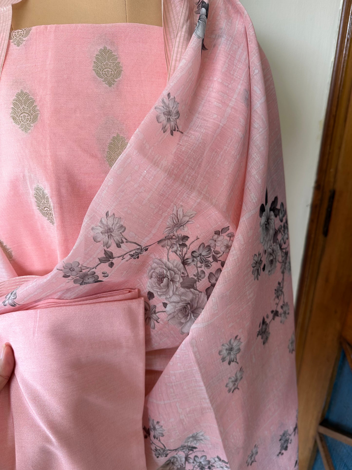 Zara - Banarasi Cotton Unstitched Suit Set with Printed Dupatta