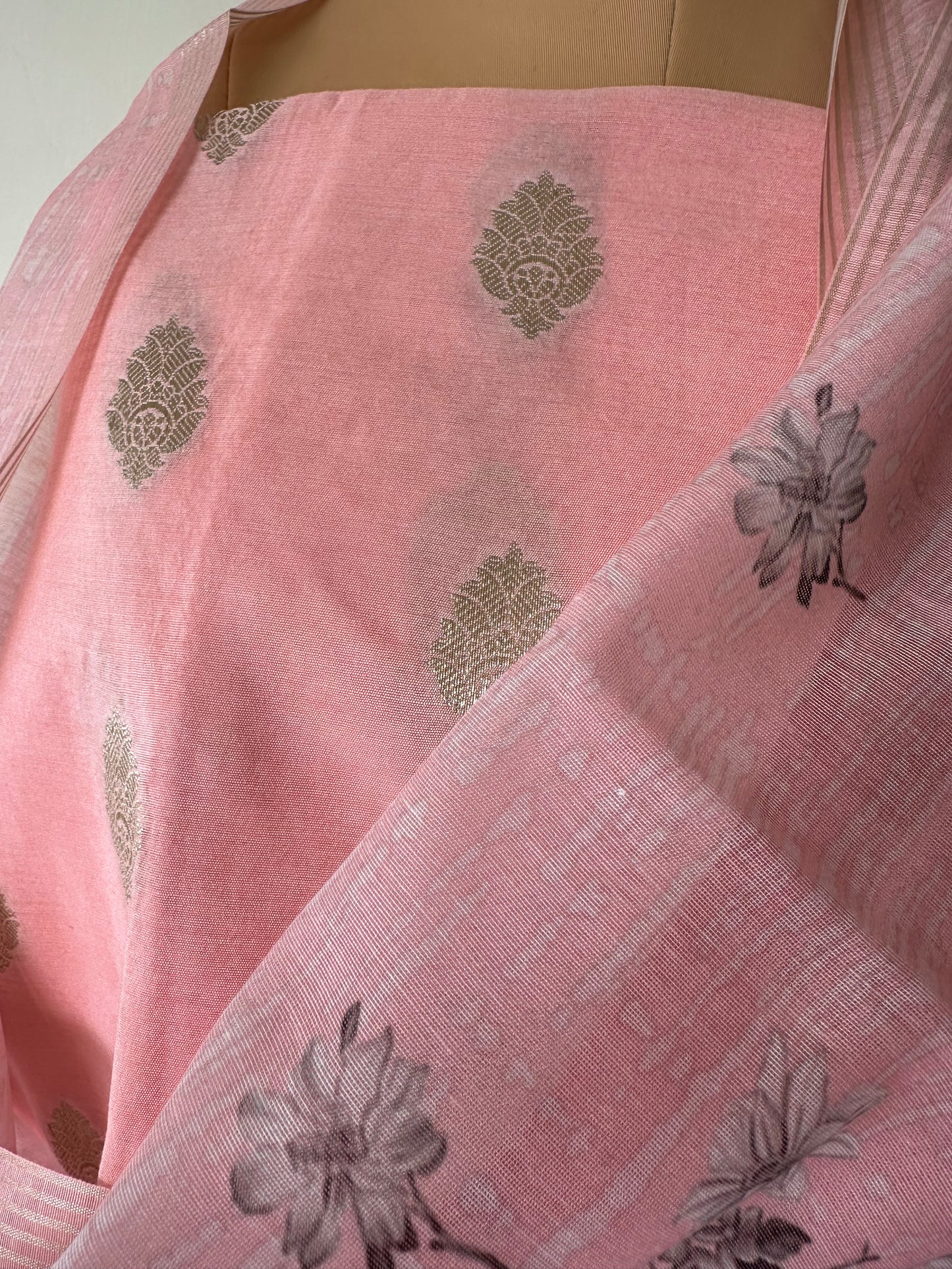 Zara - Banarasi Cotton Unstitched Suit Set with Printed Dupatta