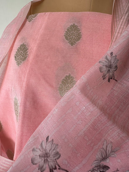 Zara - Banarasi Cotton Unstitched Suit Set with Printed Dupatta