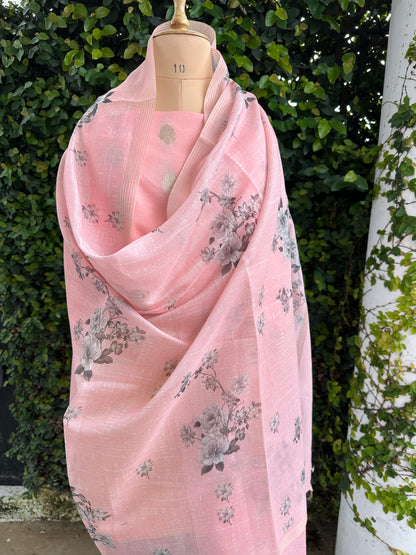 Zara - Banarasi Cotton Unstitched Suit Set with Printed Dupatta