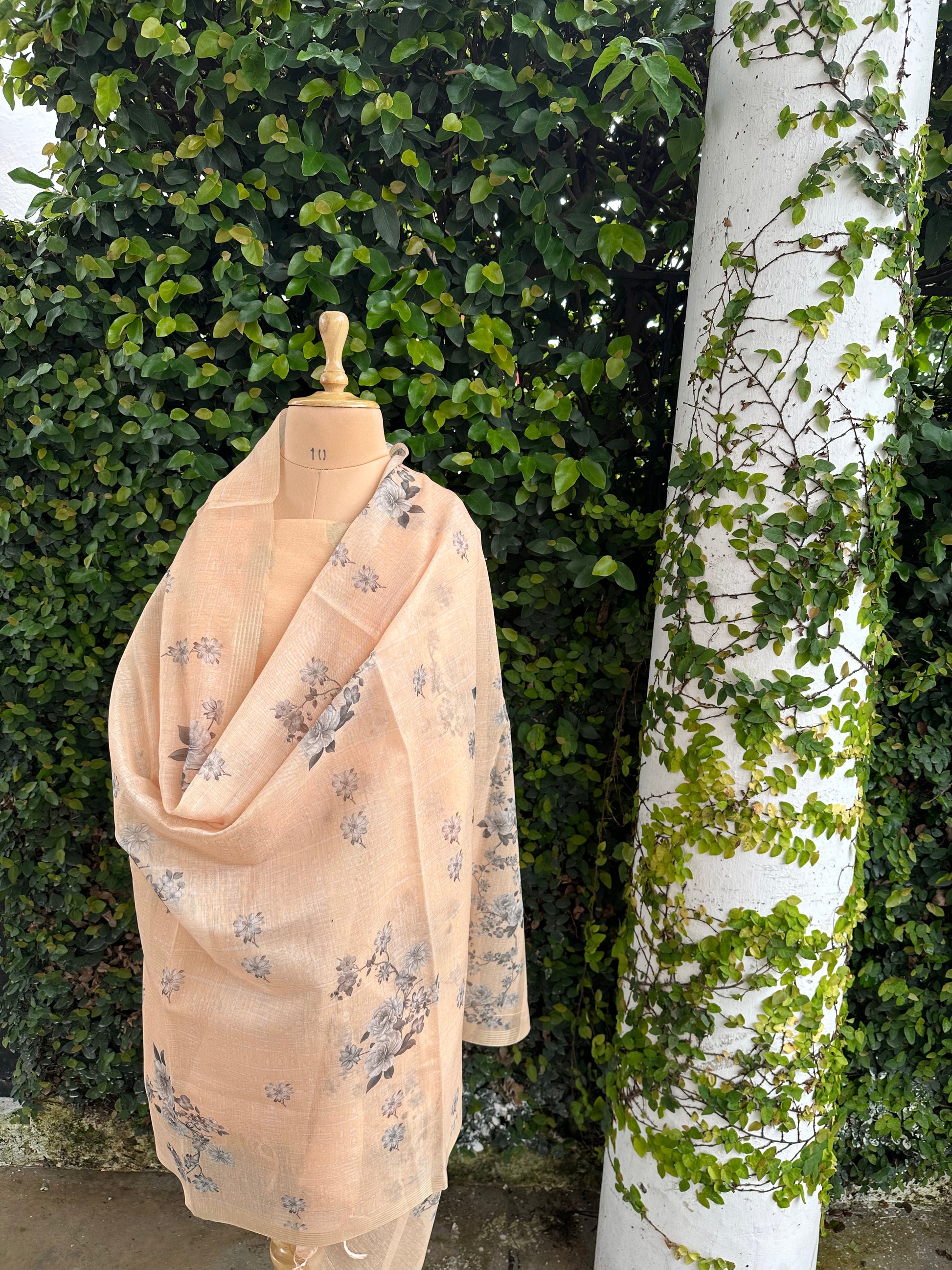 Indian ethnic wear for women, peach Banarasi suit, purple Banarasi cotton set