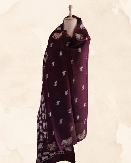Luxury Banarasi organza silk dupatta in mocha coffee, Dhenu with delicate Kadhwa craftsmanship