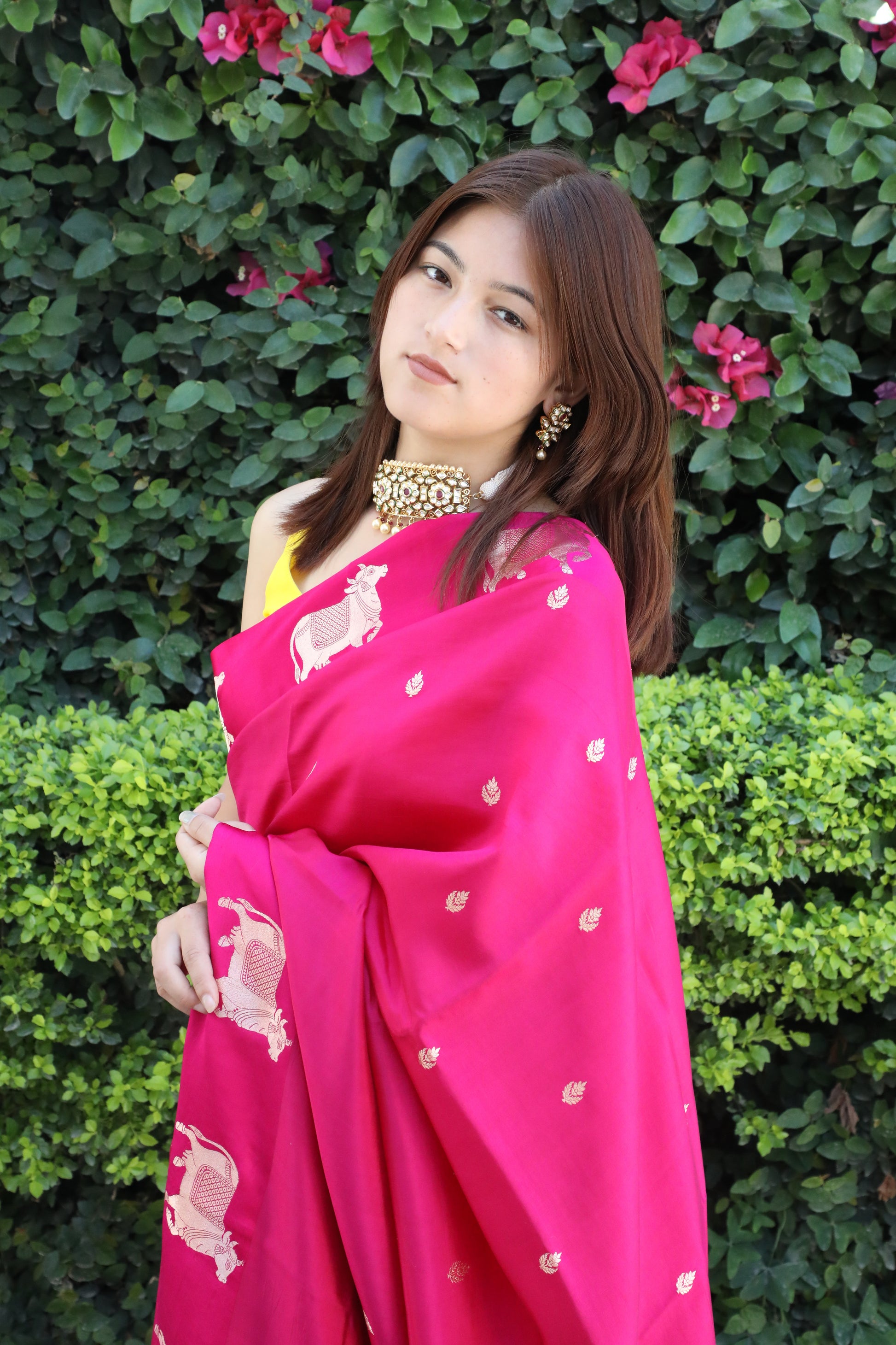 Festive wear pink Katan silk saree with delicate Banarasi weaving