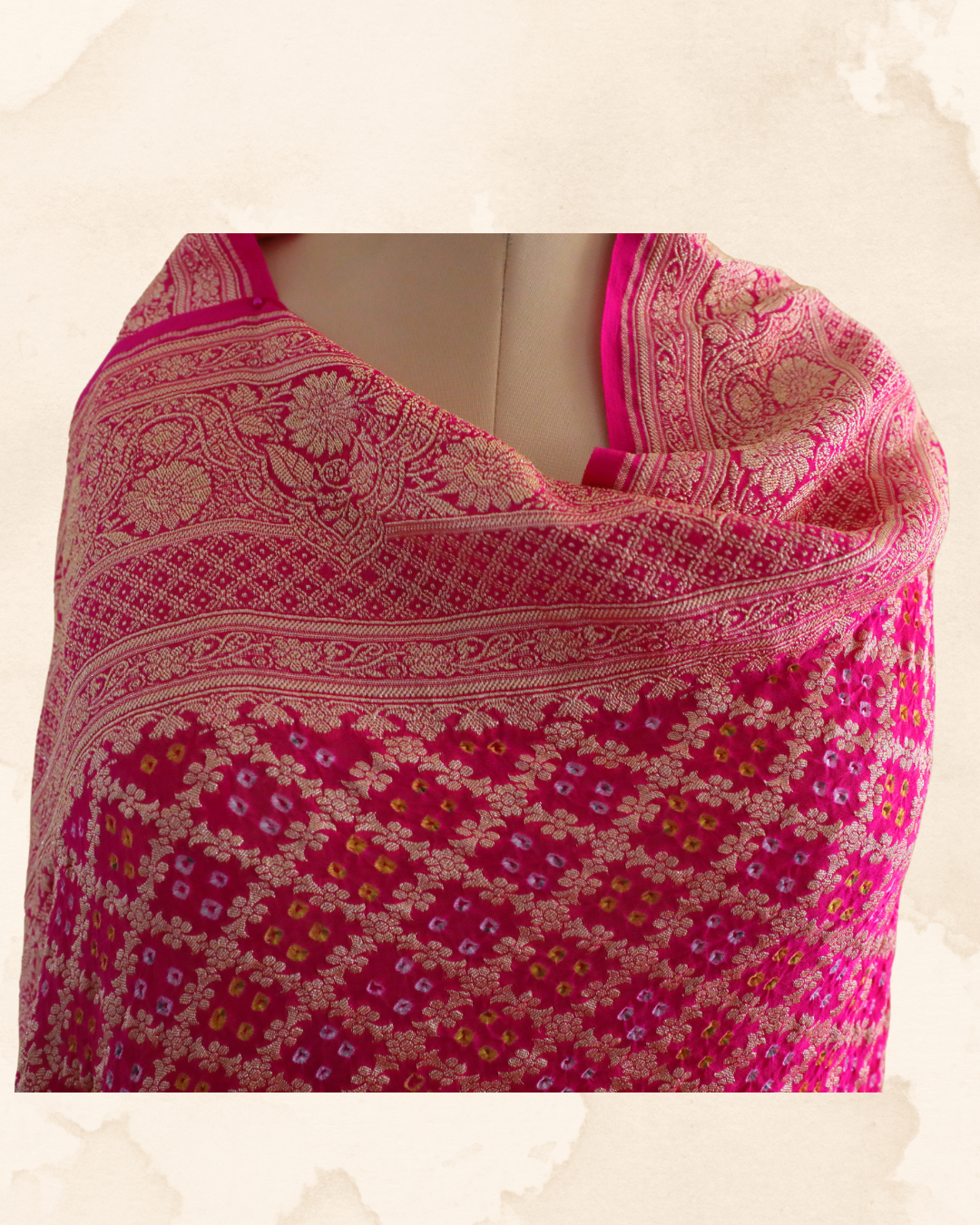 Rose pink Bandhani Banarasi Georgette silk dupatta for festive wear