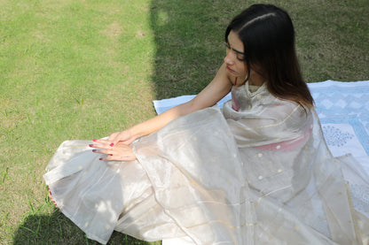 Harsingaar Saree, Silver Ivory Saree, Banarasi Tissue Silk Saree, Pure Tissue Silk Saree, Handwoven Banarasi Saree, Banarasi Tissue Saree Online, Bridal Banarasi Saree, Wedding Banarasi Saree, Festive Banarasi Saree, Heritage Banarasi Saree, Bridal Trousseau Saree, Festive Wear Saree, Party Wear Banarasi Saree, Contemporary Banarasi Saree, Luxury Saree for Wedding, Traditional Banarasi Saree, Elegant Tissue Silk Saree, Designer Banarasi Saree, Kadhwa Banarasi Saree, Silver Gold Zari Saree, Floral Motif Sare